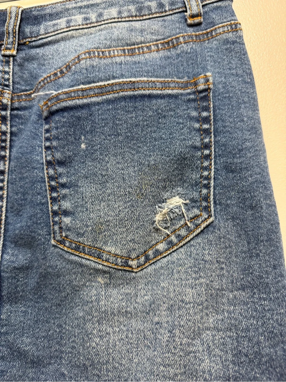 Wax Jean Distressed Denim Mini Skirt Medium Wash Stretch Raw Hem  Size Large